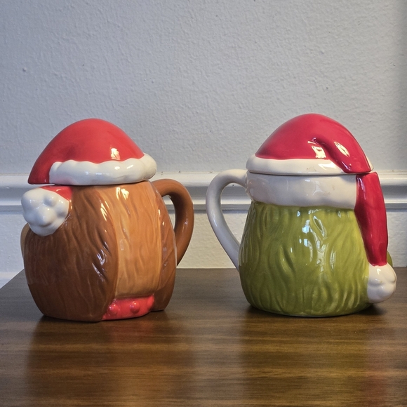Grinch & Max Ceramic Holiday Mugs w/ Santa Hat Lids – 23 oz – Dr. Seuss Set of 2 - Picture 4 of 16